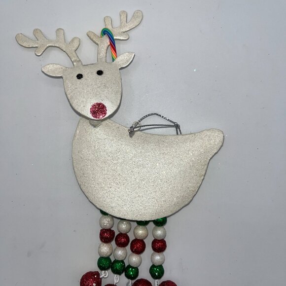 Vintage Pier One Pier 1 Metal Glitter Reindeer Ornament Red Green Dangly Legs - Picture 4 of 15